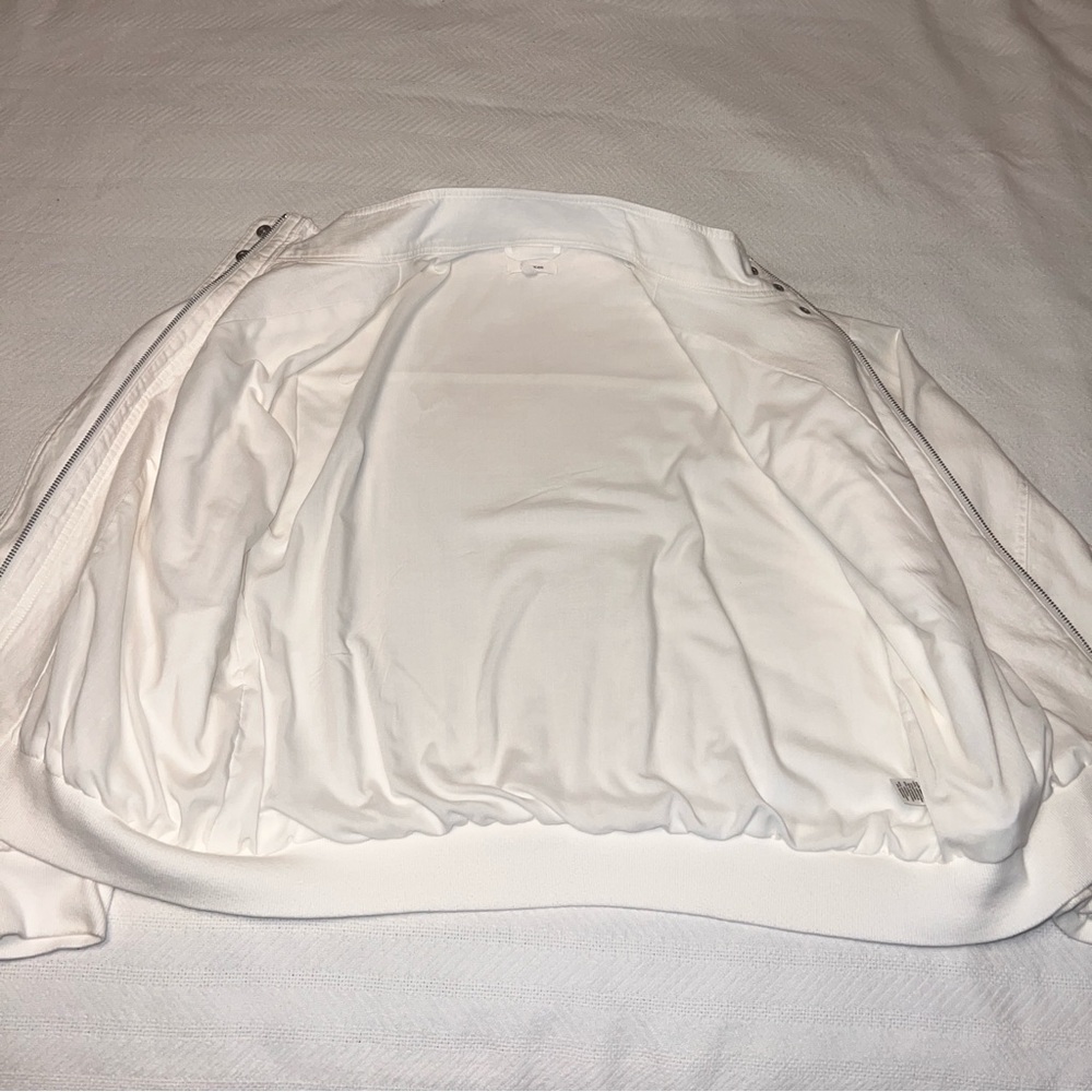 White Bomber Jacket Size Large 100% Cotton Snap Front Utility - Picture 3 of 9